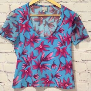 VERSACE JEAN COUTURE CROPPED SCOOP NECK SHORT SLEEVE TROPICAL TOP SIZE XL